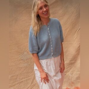 Sonderhaus coastal short sleeve cardigan in light blue